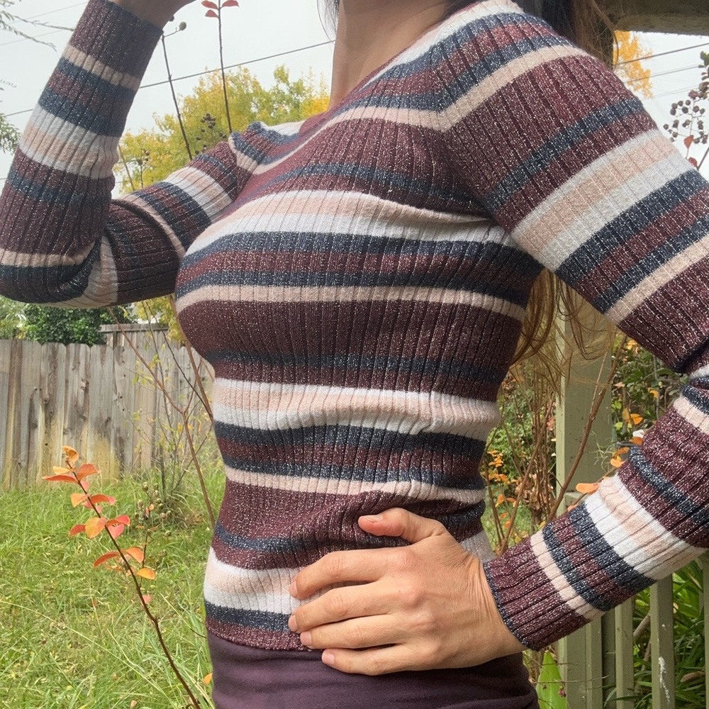 90s does 70s Retro Striped Sweater metallic